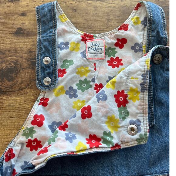 Baby Boden Girls 2/3 Years Blue Jean Overalls Full Lining floral Print Outdoors - Picture 5 of 8